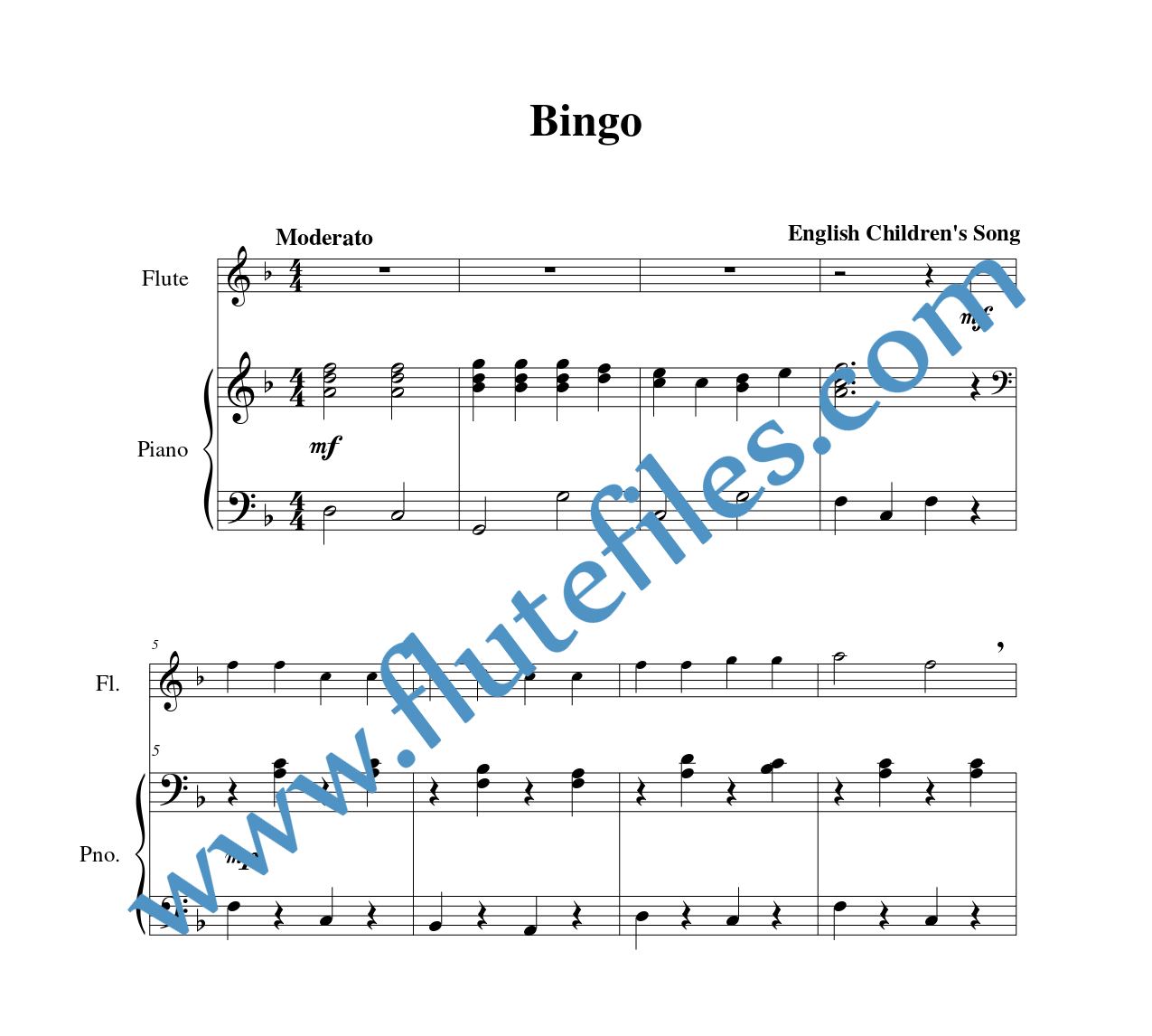 Piano accompaniment for Bingo flute solo sheet music