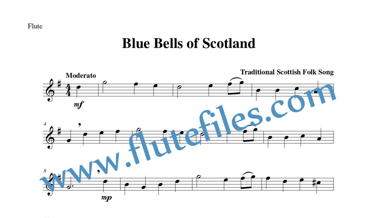 Flute part for Blue Bells of Scotland flute solo sheet music