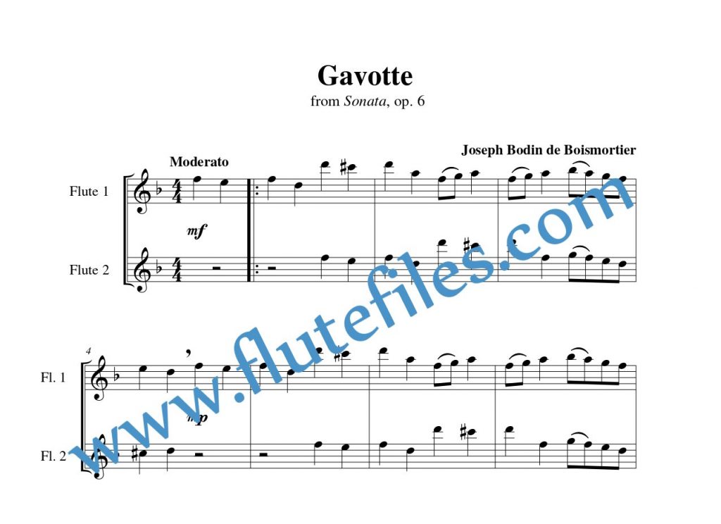 Gavotte flute duet sheet music by Boismortier