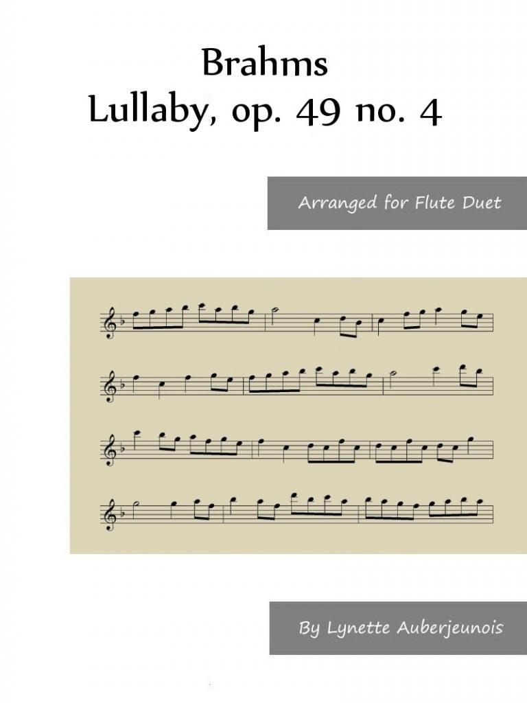 Sheet music cover for Lullaby, op. 49 no. 4 flute duet by Brahms