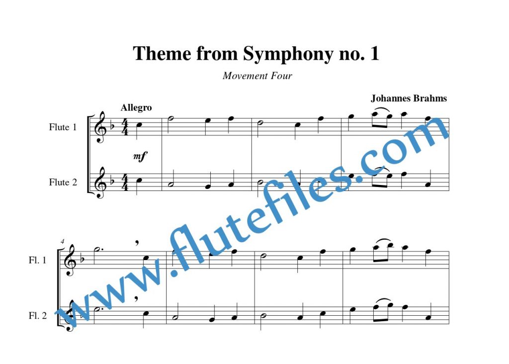 Symphony no. 1 Theme flute duet sheet music by Brahms