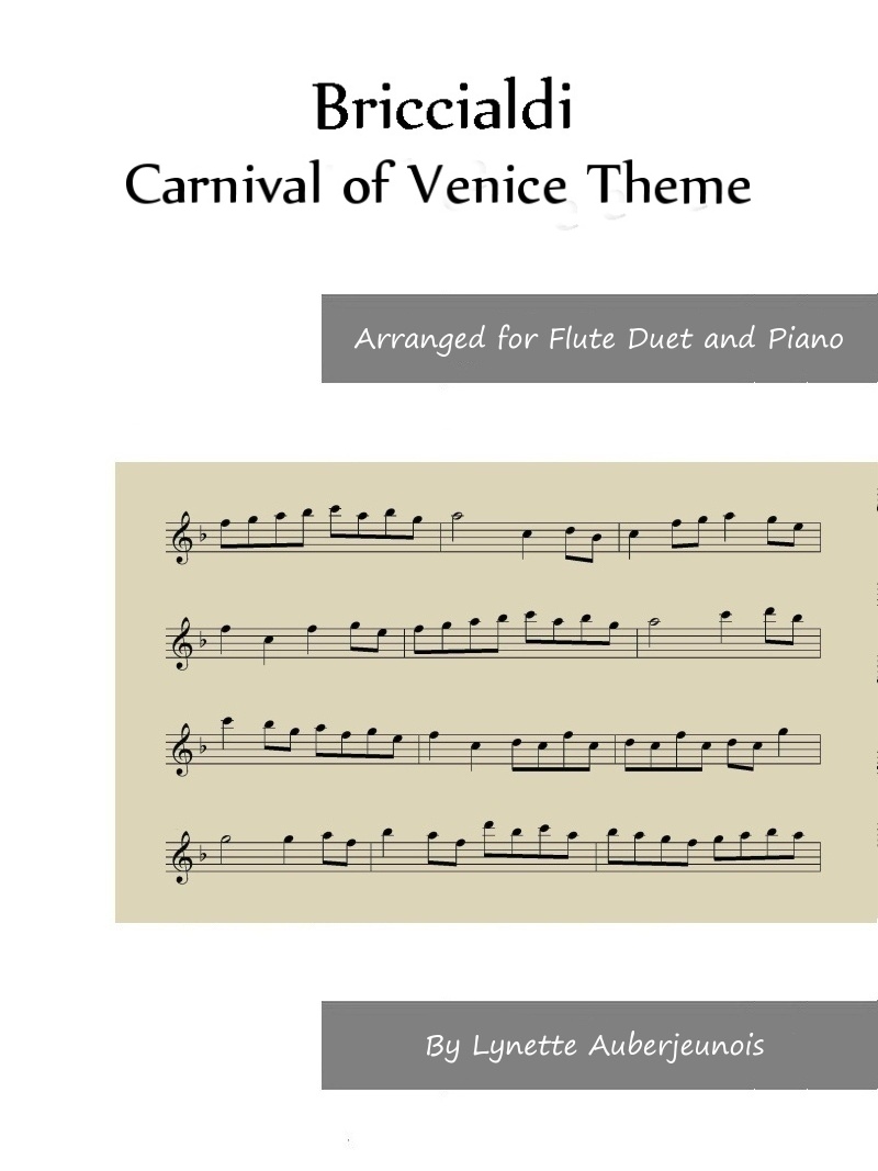 Sheet music cover for Carnival of Venice Theme duet and piano by Briccialdi