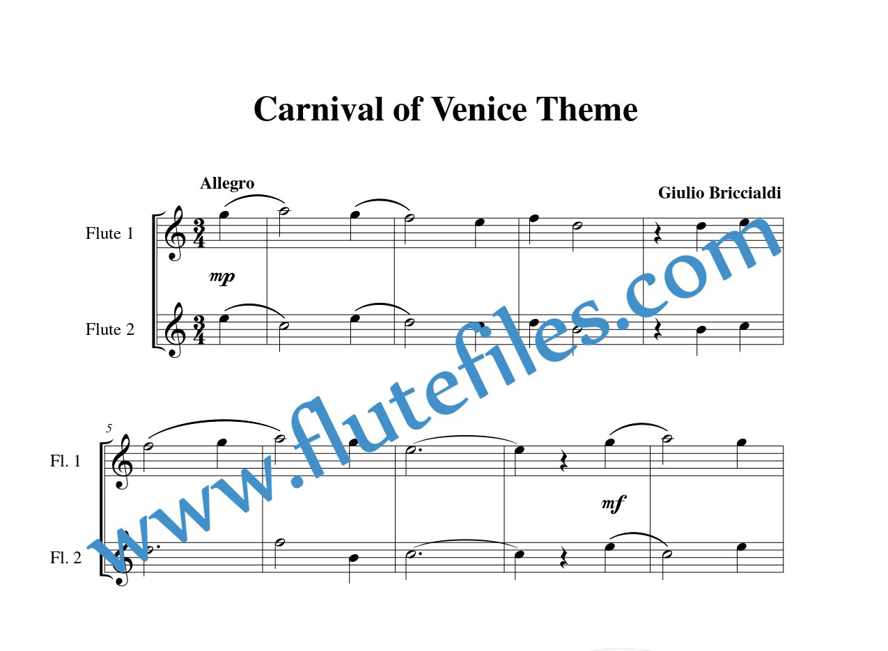 Flute part for Carnival of Venice Theme flute duet and piano sheet music by Briccialdi