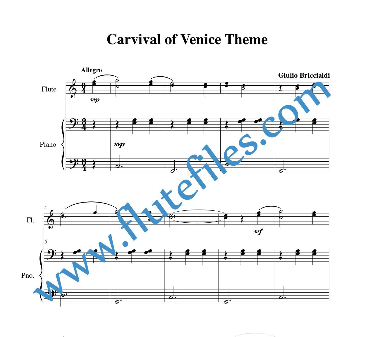 Piano accompaniment part for Carnival of Venice Theme flute duet and piano sheet music by Briccialdi