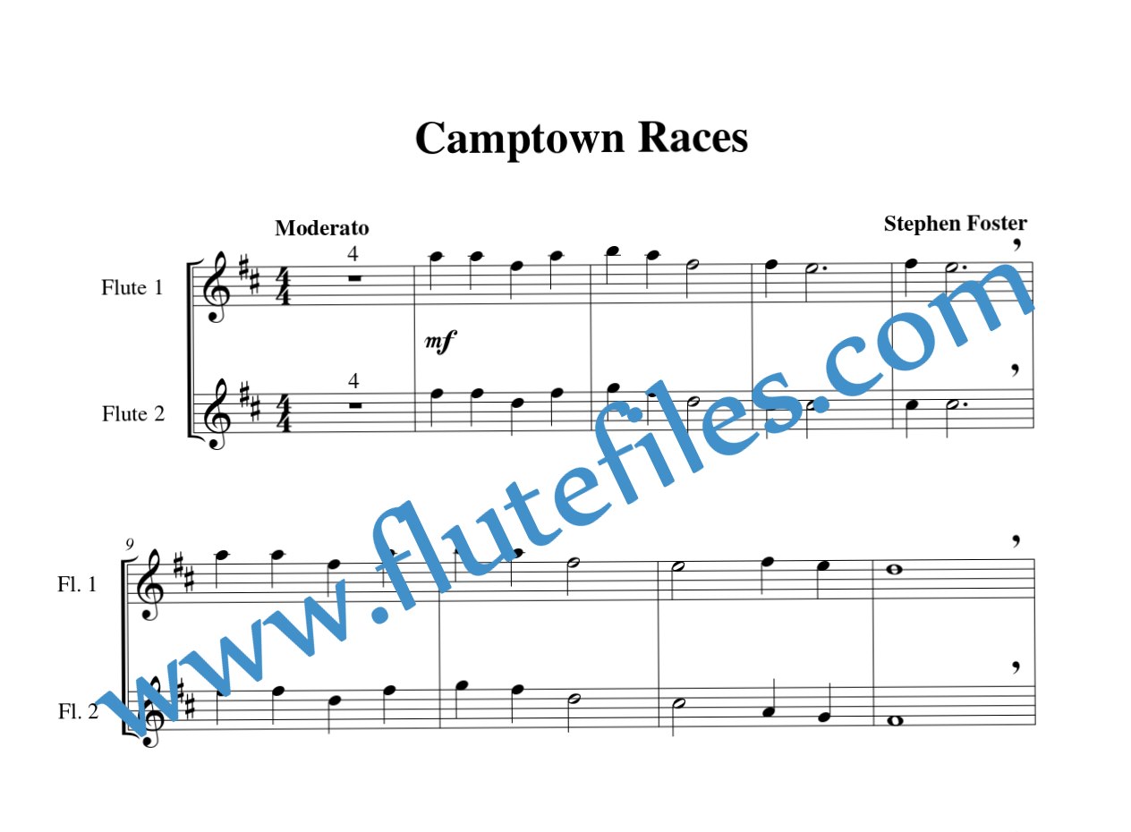 Flute part for Camptown Races flute duet and piano sheet music