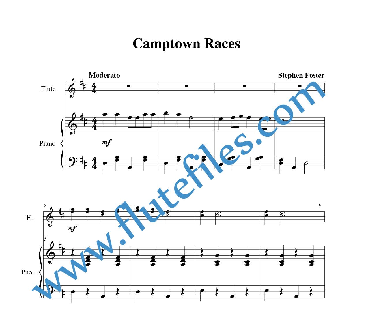 Piano accompaniment part for Camptown Races flute duet sheet music