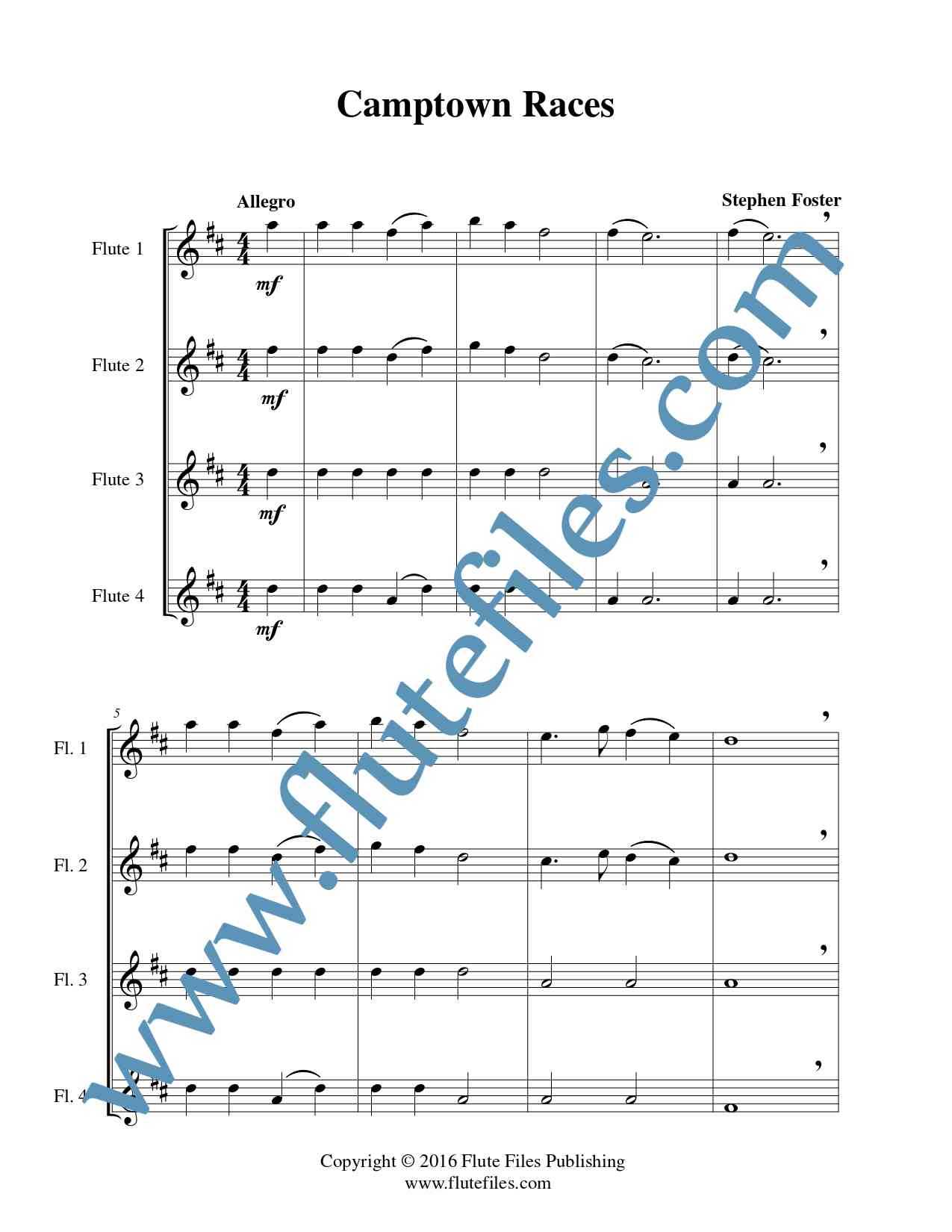 Camptown Races flute quartet sheet music