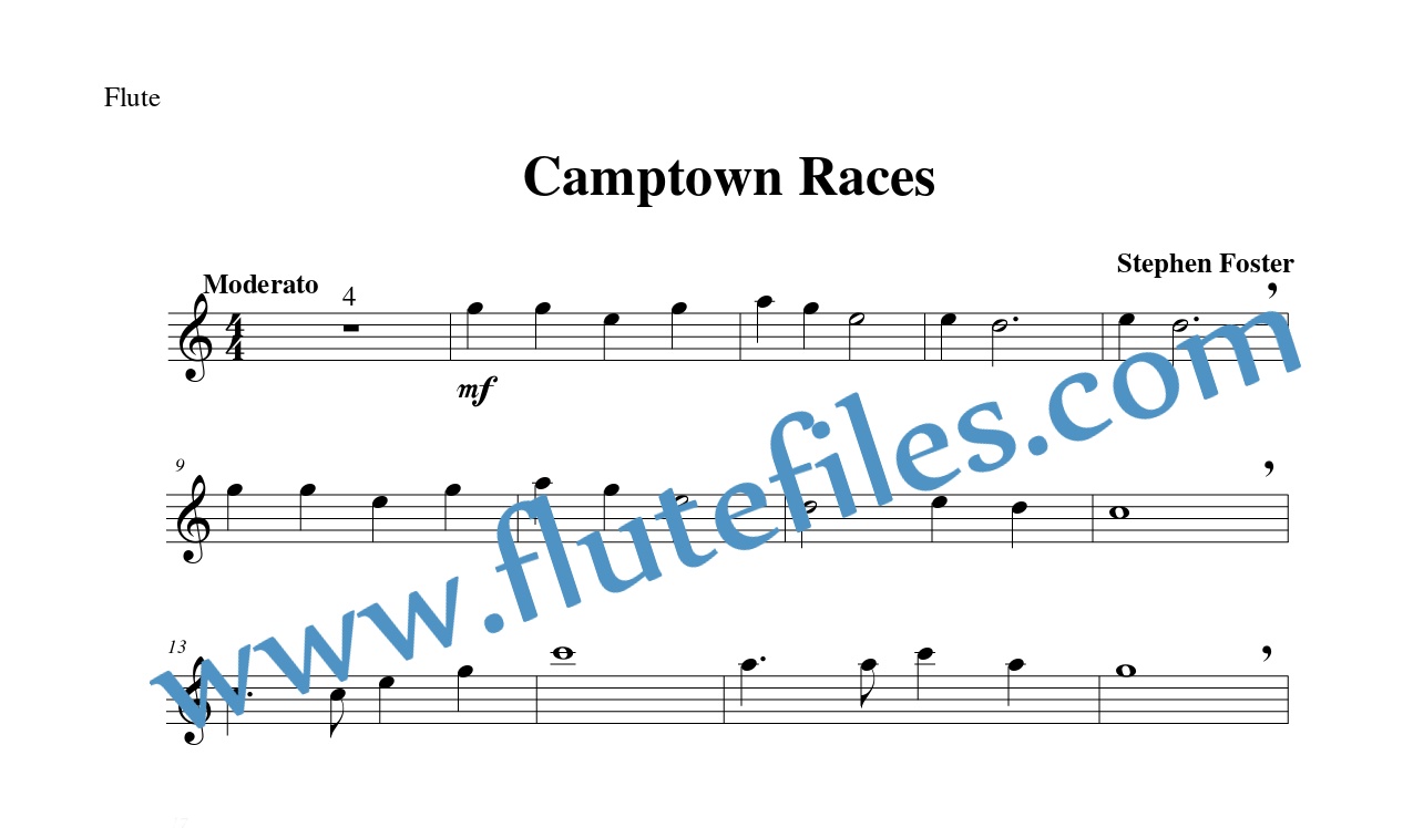 Flute part for Camptown Races flute solo sheet music