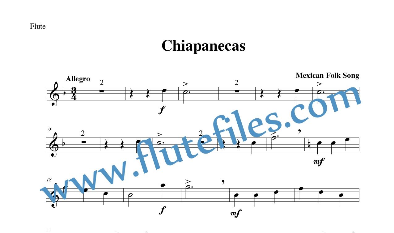 Flute part for Chiapanecas flute solo sheet music