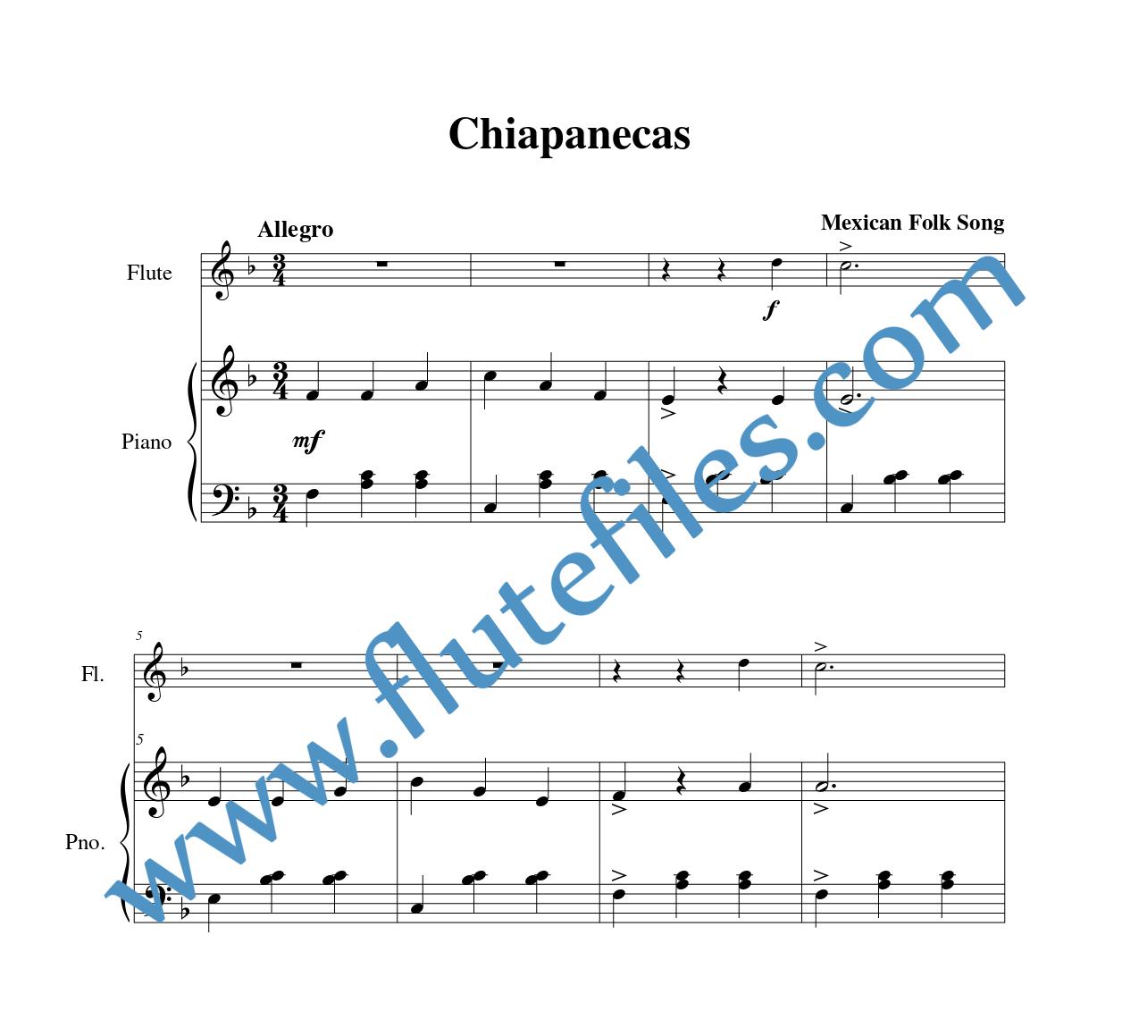 Piano accompaniment for Chiapanecas flute solo sheet music