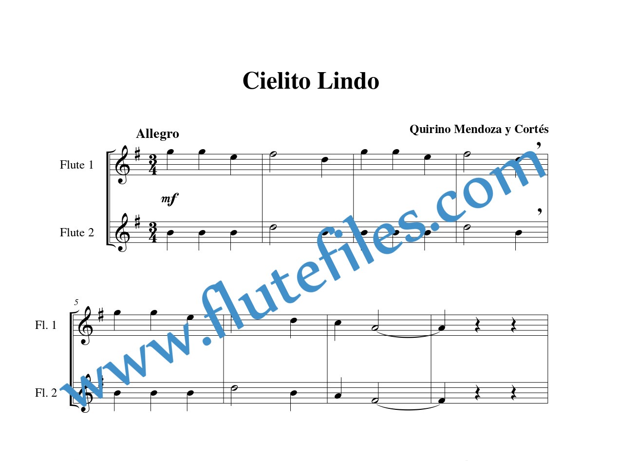 Flute part for Cielito Lindo flute duet and piano sheet music