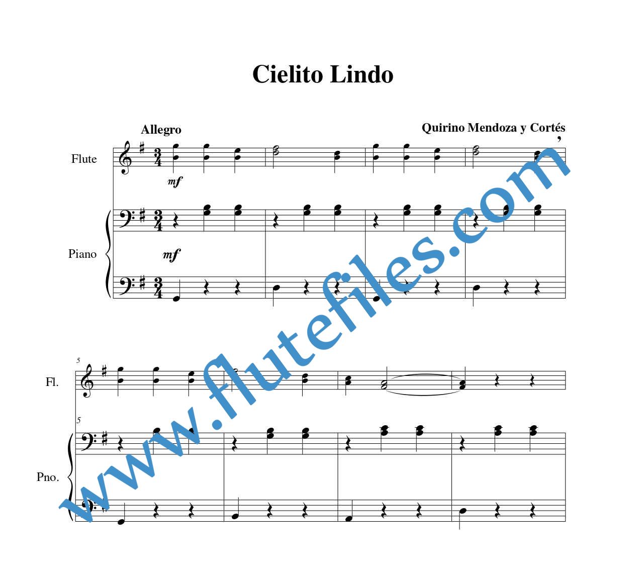 Piano accompaniment part for Cielito Lindo flute duet sheet music