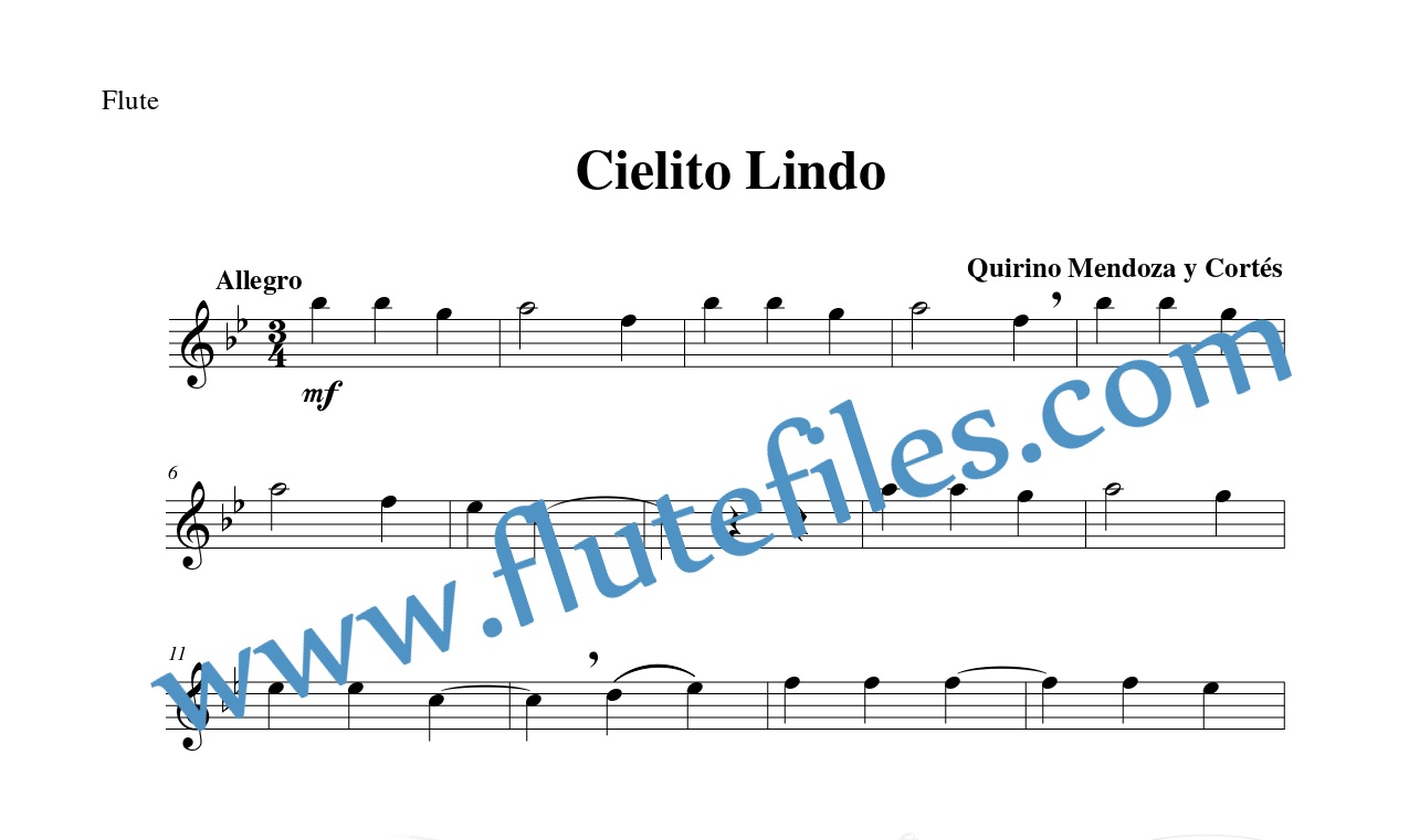 Flute part for Cielito Lindo flute solo sheet music