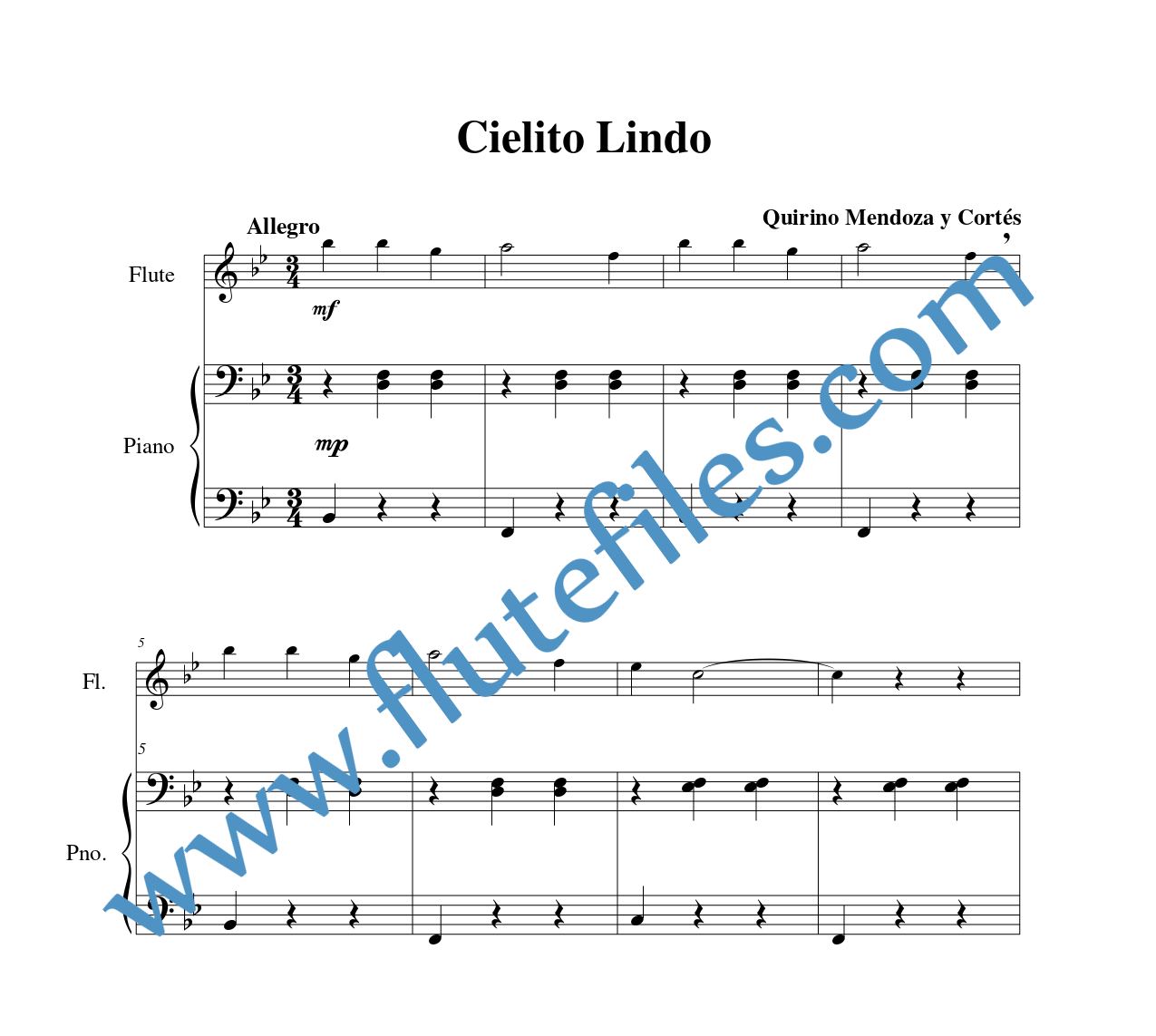 Piano accompaniment for Cielito Lindo flute solo sheet music