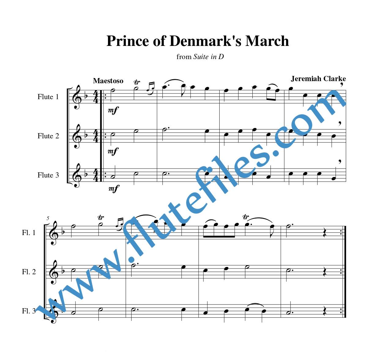 Prince of Denmark’s March flute trio sheet music by Clarke