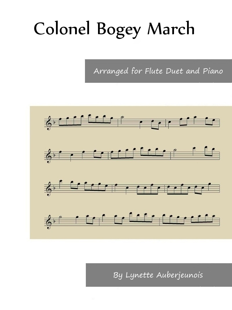 Sheet music cover for Colonel Bogey March flute duet and piano