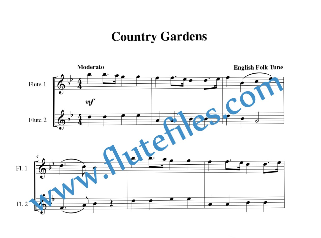 Flute part for Country Gardens flute duet and piano sheet music