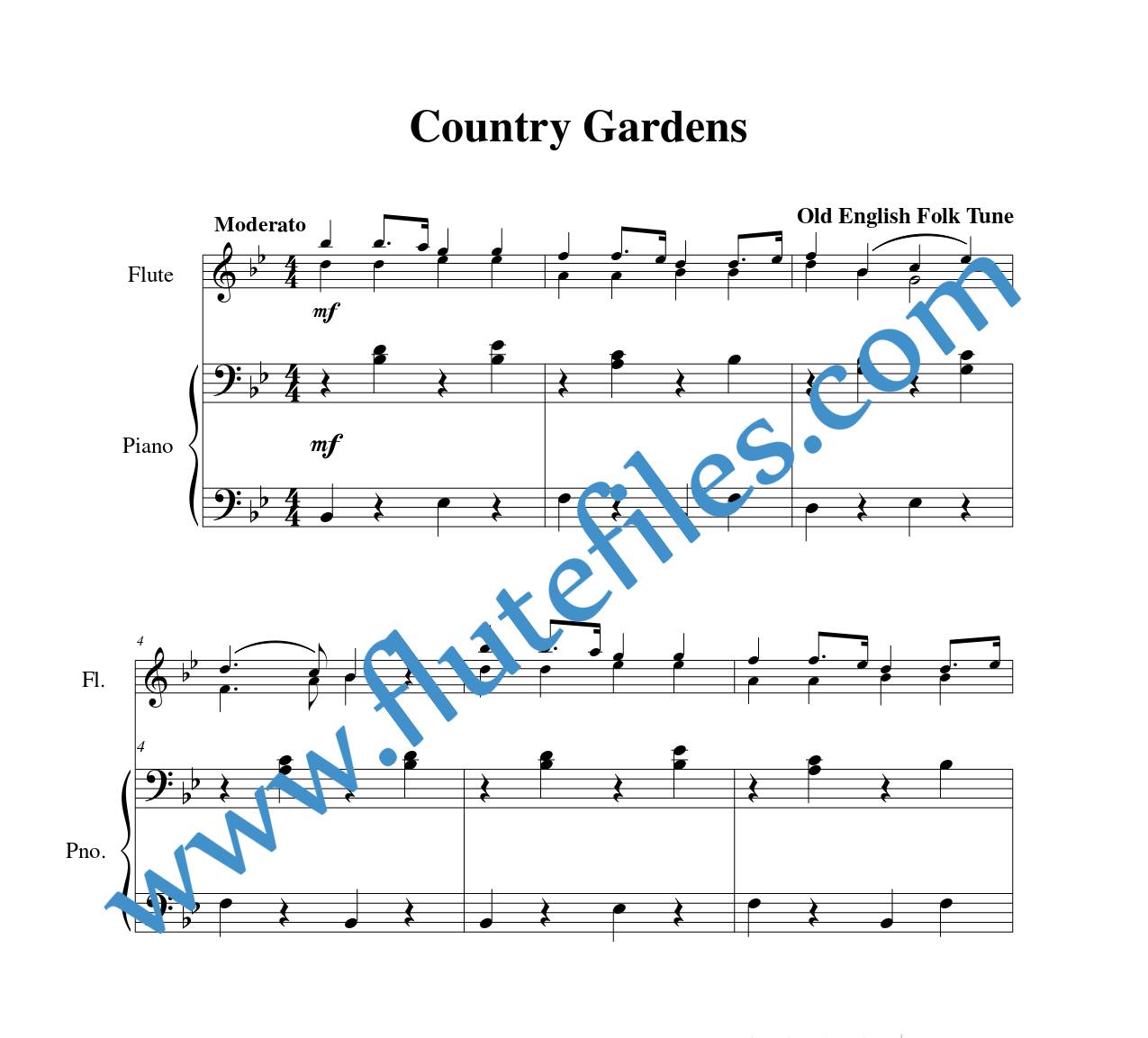 Piano accompaniment part for Country Gardens flute duet sheet music