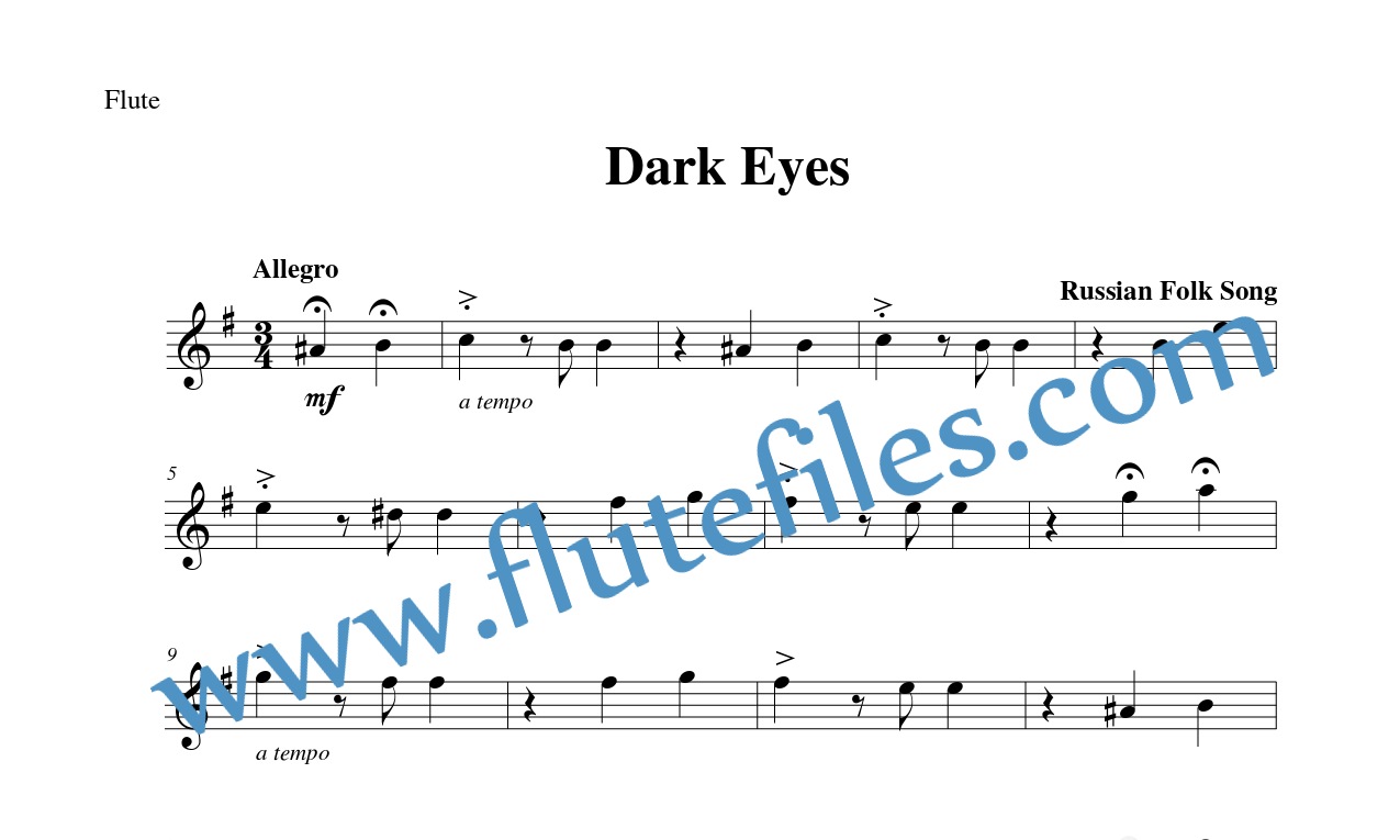 Flute part for Dark Eyes flute solo sheet music