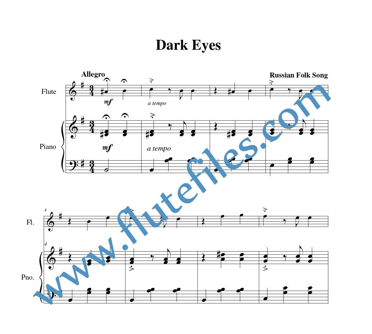 Piano accompaniment for Dark Eyes flute solo sheet music