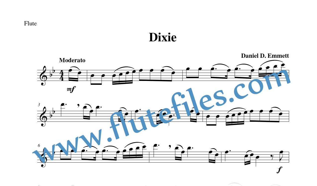 Flute part for Dixie flute solo sheet music
