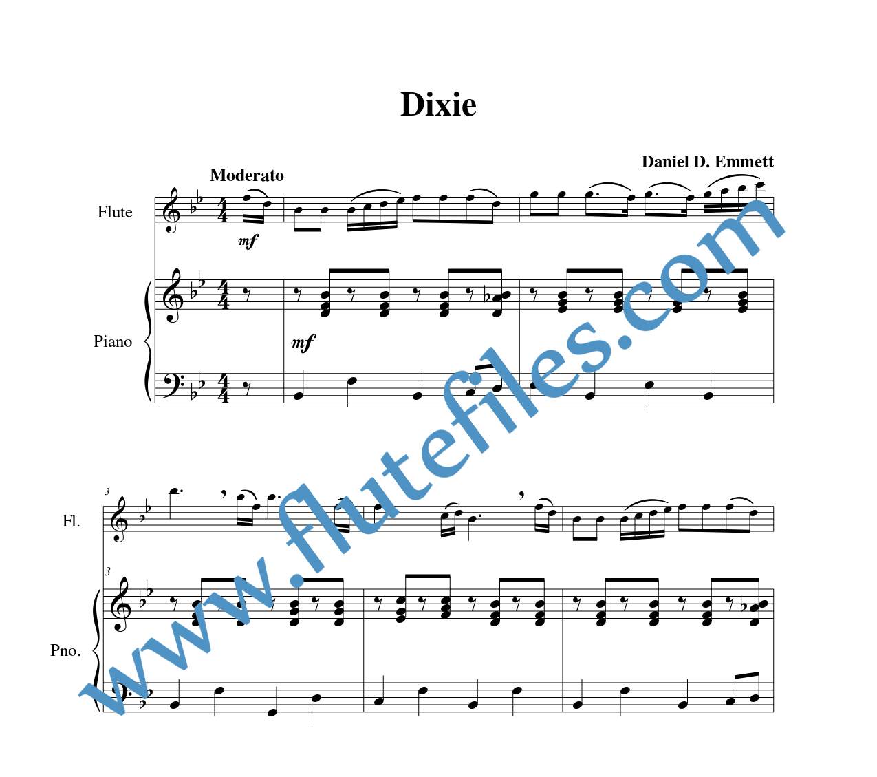 Piano accompaniment for Dixie flute solo sheet music