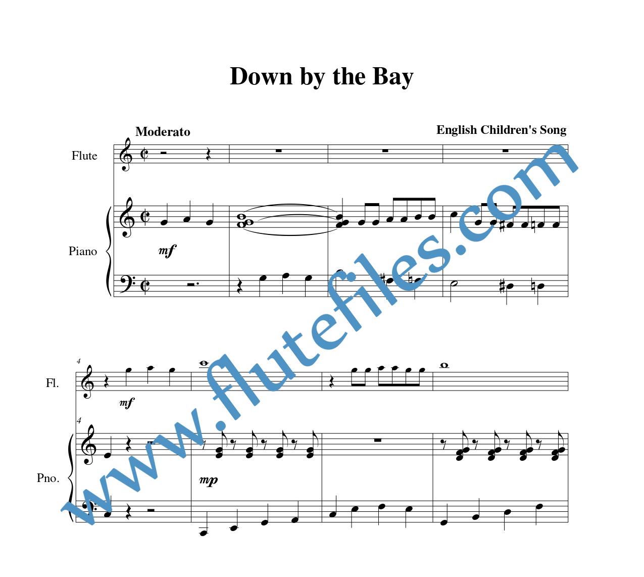 Piano accompaniment for Down by the Bay flute solo sheet music