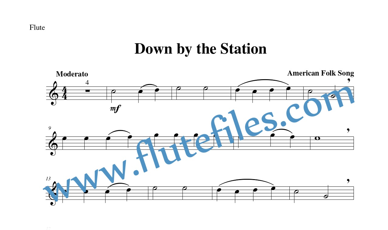 Flute part for Down by the Station flute solo sheet music