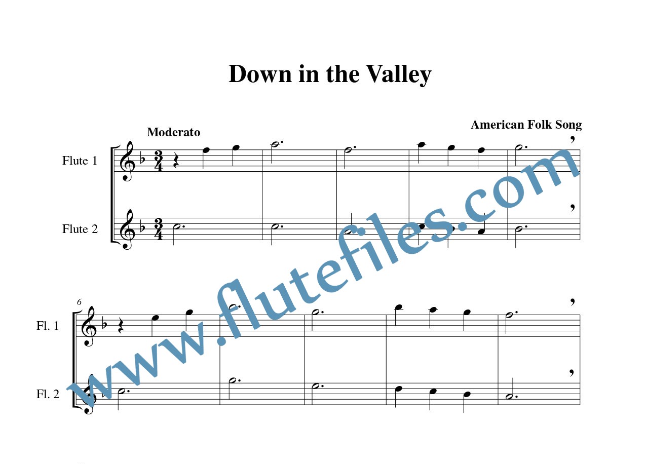 Down in the Valley flute duet sheet music