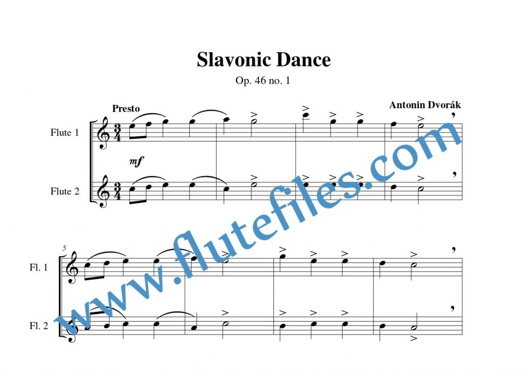 Slavonic Dance, op. 46 no. 1 flute duet sheet music by Dvorák