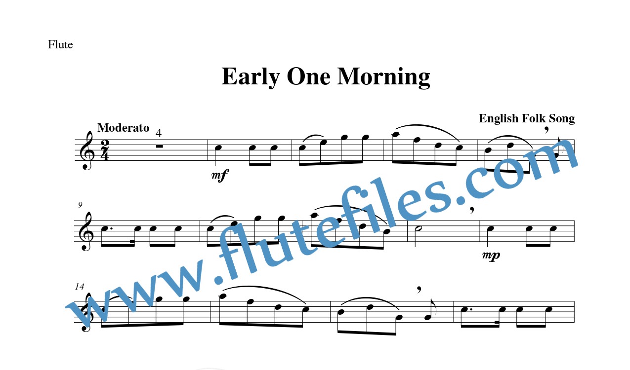 Flute part for Early One Morning flute solo sheet music