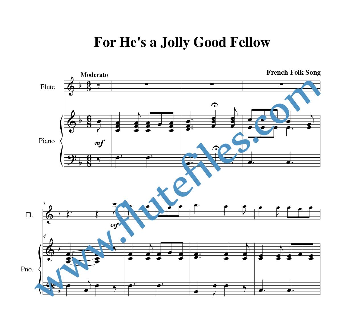 Piano accompaniment for For Hes a Jolly Good Fellow flute solo sheet music