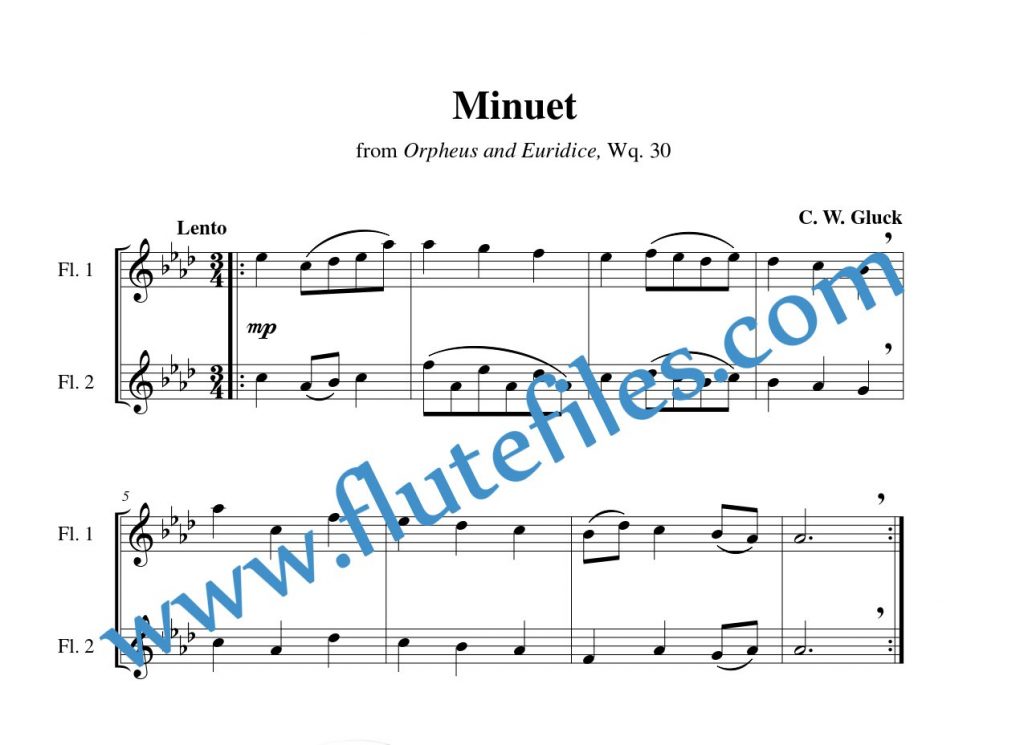 Minuet, Wq. 30 flute duet sheet music by Gluck