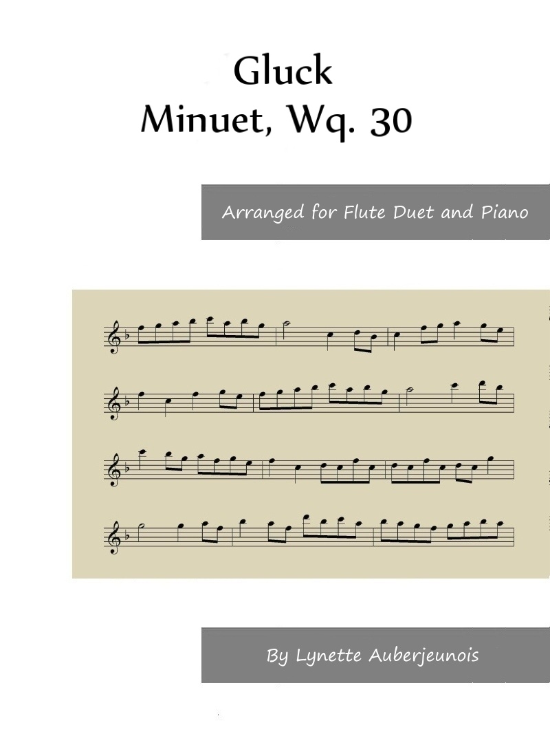 Sheet music cover for Minuet, Wq. 30 duet and piano by Gluck 