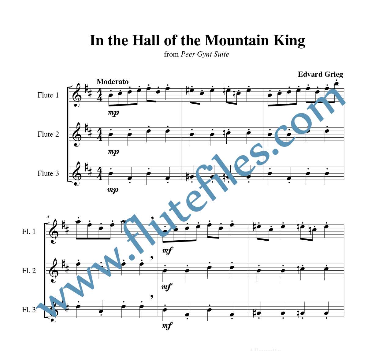 In the Hall of the Mountain King flute trio sheet music by Grieg