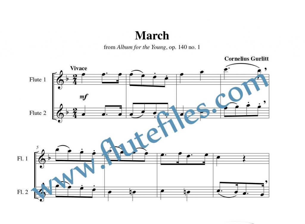 March, op. 140 no. 1 flute duet sheet music by Gurlitt