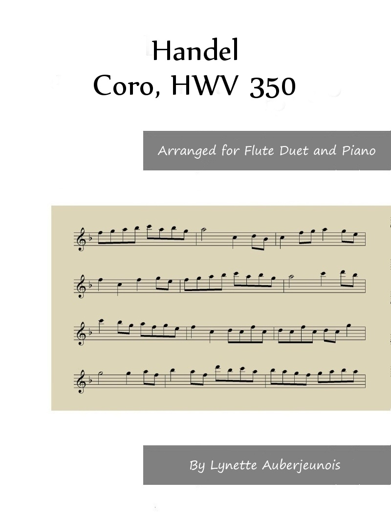 Sheet music cover for Coro, HWV 350 flute duet and piano by Handel