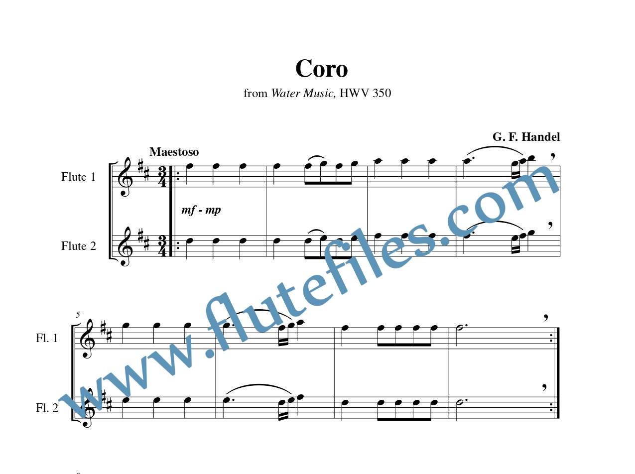 Flute part for Coro, HWV 350 flute duet and piano sheet music by Handel