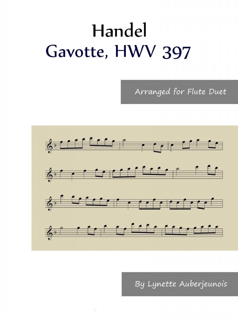 Sheet music cover for Gavotte, HWV 397 flute duet by Handel