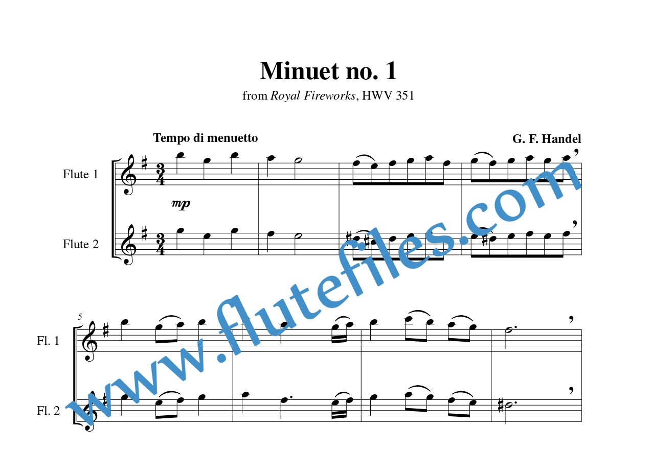 Minuet no. 1, HWV 351 flute duet sheet music by Handel