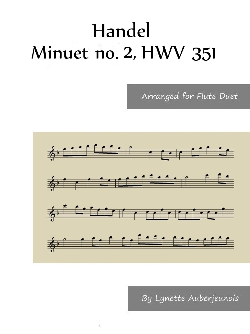 Sheet music cover for Minuet no. 2, HWV 351 flute duet by Handel