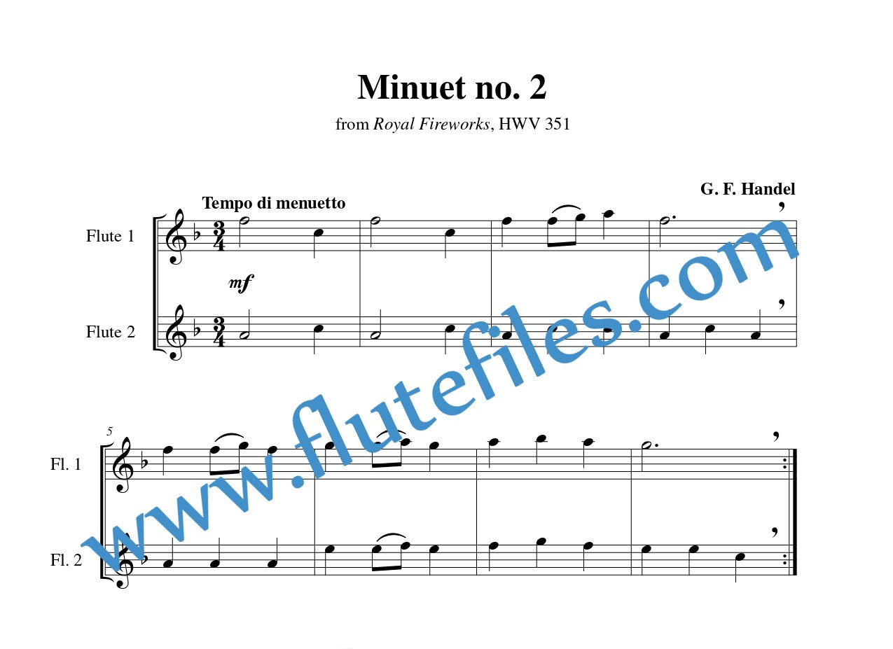 Minuet no. 2, HWV 351 flute duet sheet music by Handel