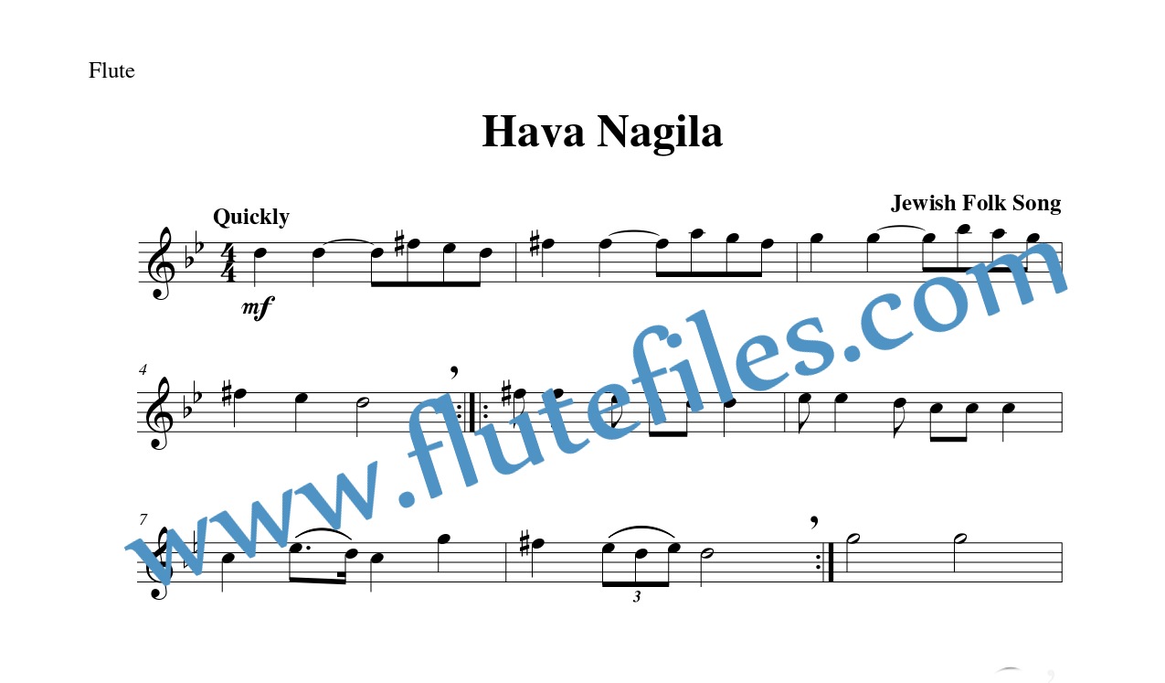 Flute part for Hava Nagila flute solo sheet music