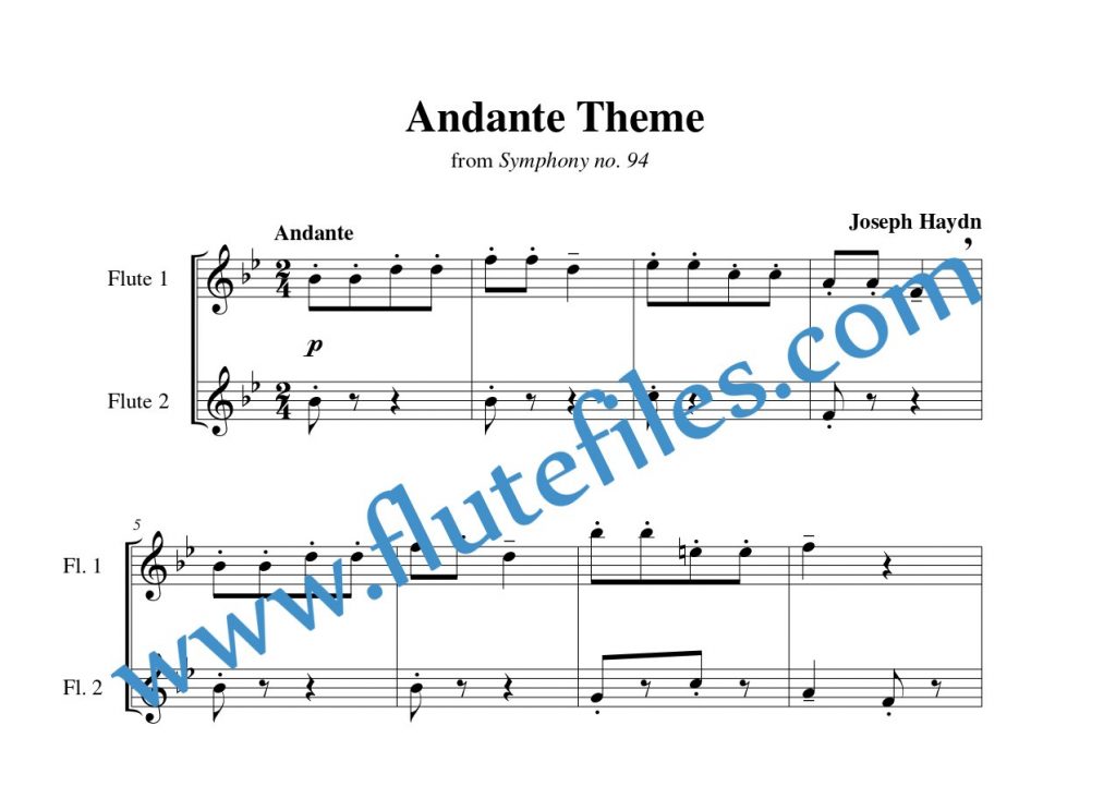 Andante Theme flute duet sheet music by Haydn