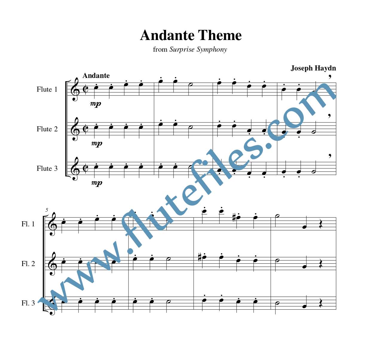 Andante Theme flute trio sheet music by Haydn