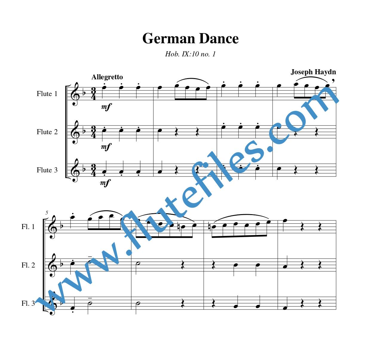 German Dance, Hob. IX:10 no. 1 flute trio sheet music by Haydn