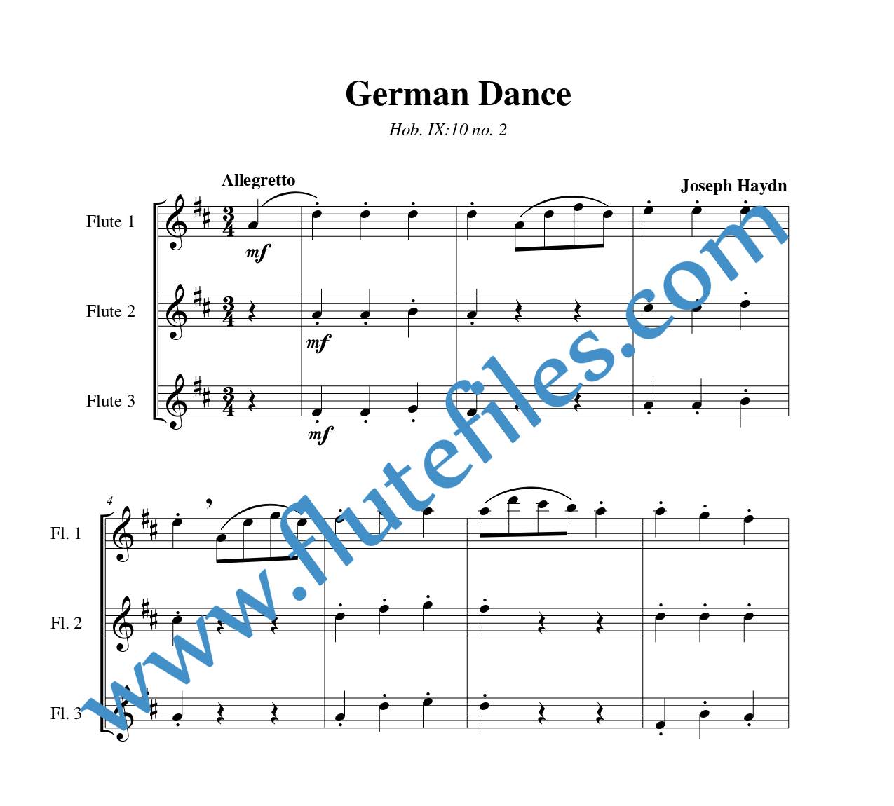 German Dance, Hob. IX:10 no. 2 flute trio sheet music by Haydn