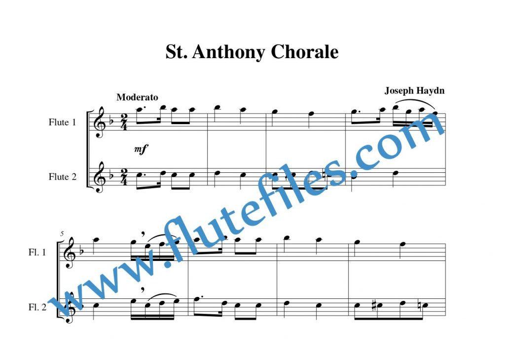 St. Anthony Chorale flute duet sheet music by Haydn