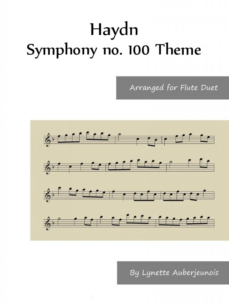 Sheet music cover for Symphony no. 100 Theme flute duet by Haydn