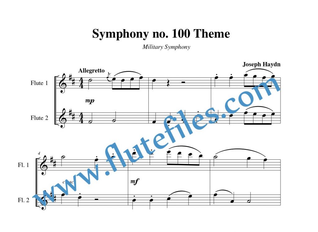 Symphony no. 100 Theme flute duet sheet music by Haydn